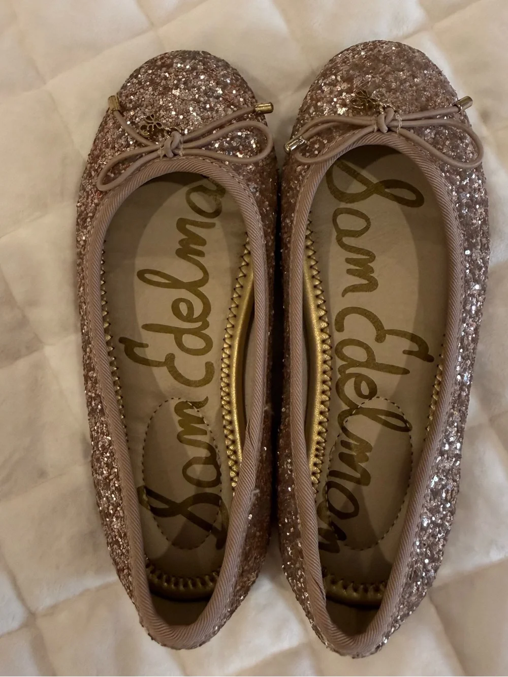 Sam Edelman Kids Felicia Glitter Ballet Flats Rose Gold Sparkle Size 12